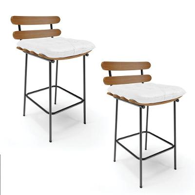 Kit 02 Banquetas Costela Corino Base Metálica Preto Branco