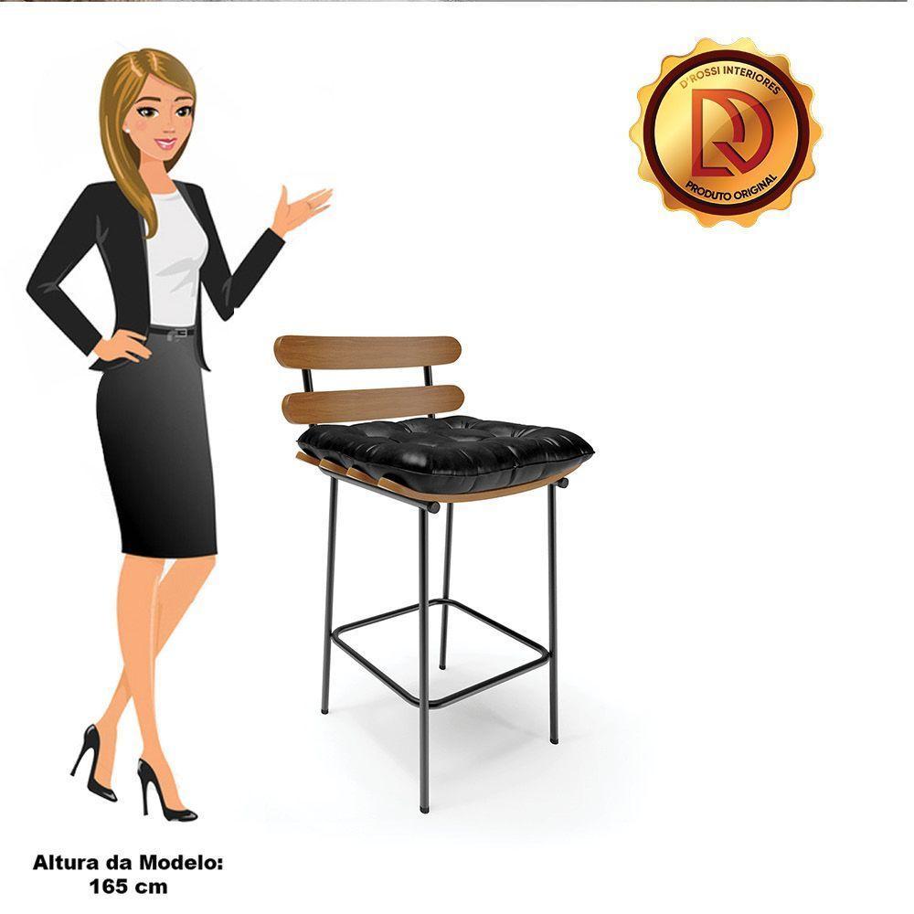 Kit 02 Banquetas Costela Corano Base Metálica Preto Preto - 4