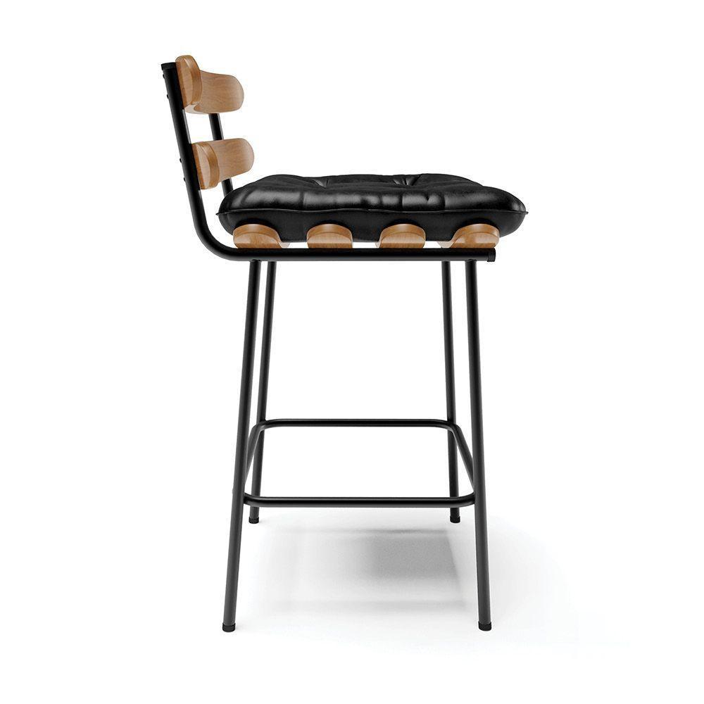 Kit 02 Banquetas Costela Corano Base Metálica Preto Preto - 6