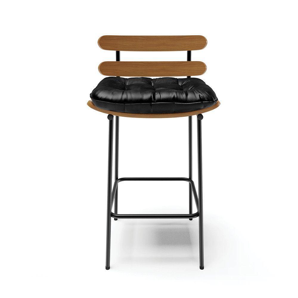 Kit 02 Banquetas Costela Corano Base Metálica Preto Preto - 7