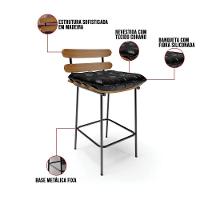 Kit 02 Banquetas Costela Corano Base Metálica Preto Preto - 3