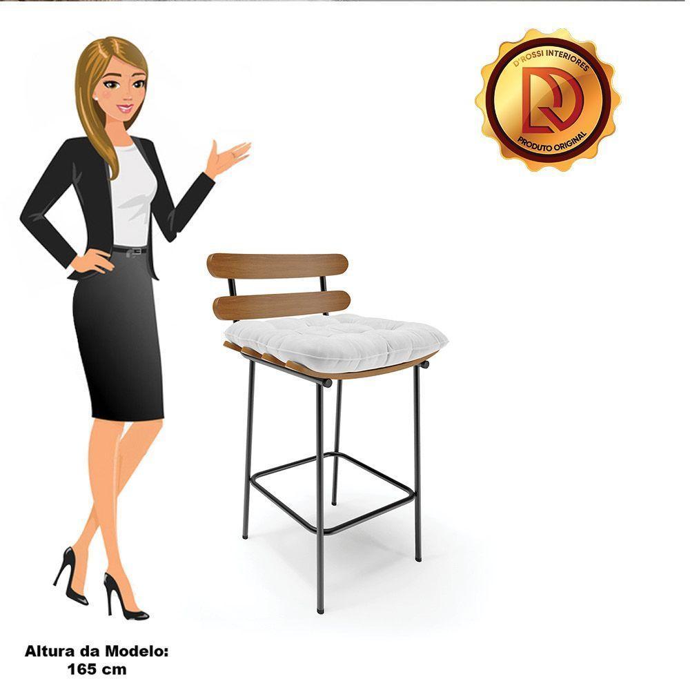 Kit 04 Banquetas Costela Corano Branco Base Metálica Preto - 4