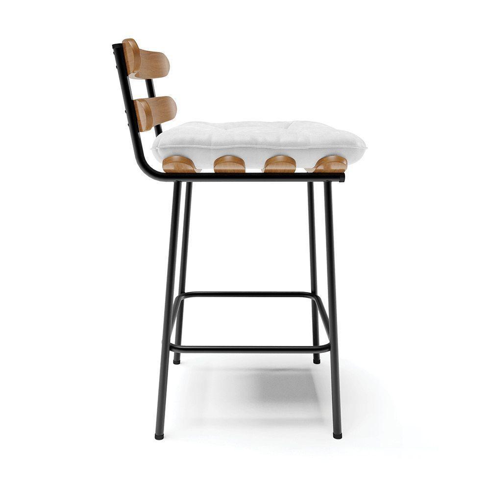 Kit 04 Banquetas Costela Corano Branco Base Metálica Preto - 6