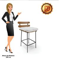 Kit 04 Banquetas Costela Corano Branco Base Metálica Preto