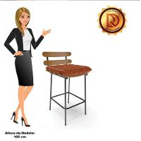 Kit 02 Banquetas Costela Corano Base Metálica Preto Nozes