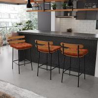 Kit 02 Banquetas Costela Corano Base Metálica Preto Nozes - 8