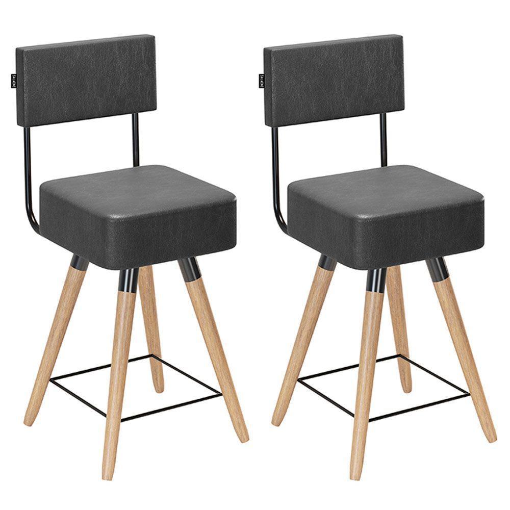 Kit 02 Banquetas 73Cm C/ Encosto Corano Preto - 1