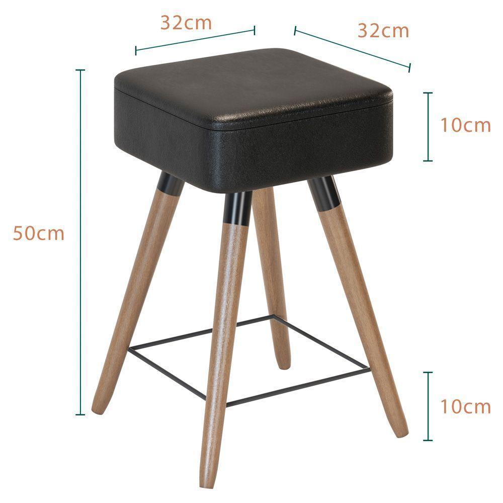 Banqueta Baixa Rio 50X32Cm Com Pés Palito Corano Preto - 2