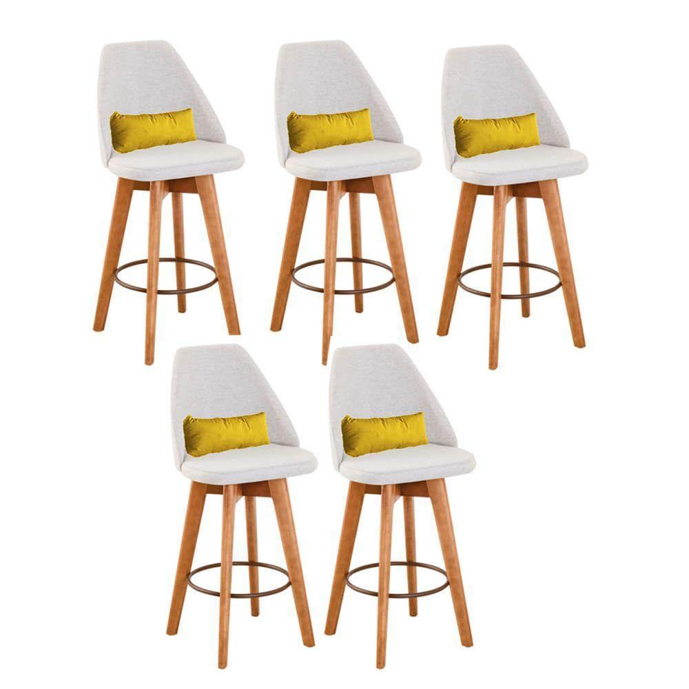 Kit 05 Banquetas Bege Claro E Almofada Sintético Amarelo - 1