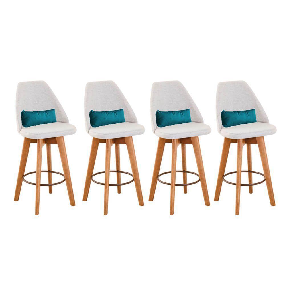 Kit 04 Banquetas Bege Claro E Almofada Corino Azul Turquesa - 1