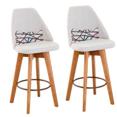 Kit 02 Banquetas Bege Claro E Almofada Linhas Coloridas