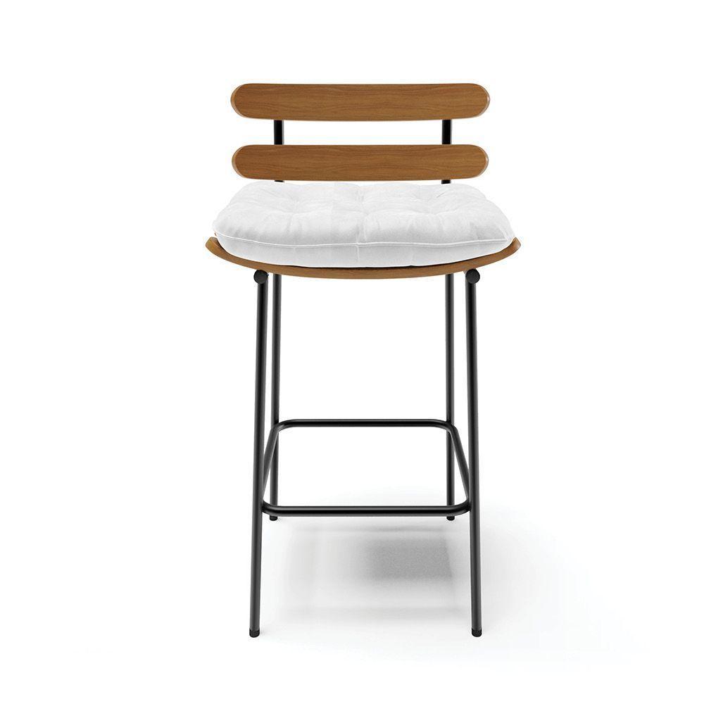 Kit 02 Banquetas Costela Corano Base Metálica Preto Branco - 7