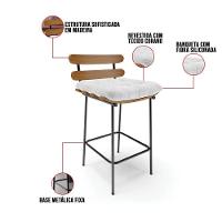 Kit 02 Banquetas Costela Corano Base Metálica Preto Branco - 3