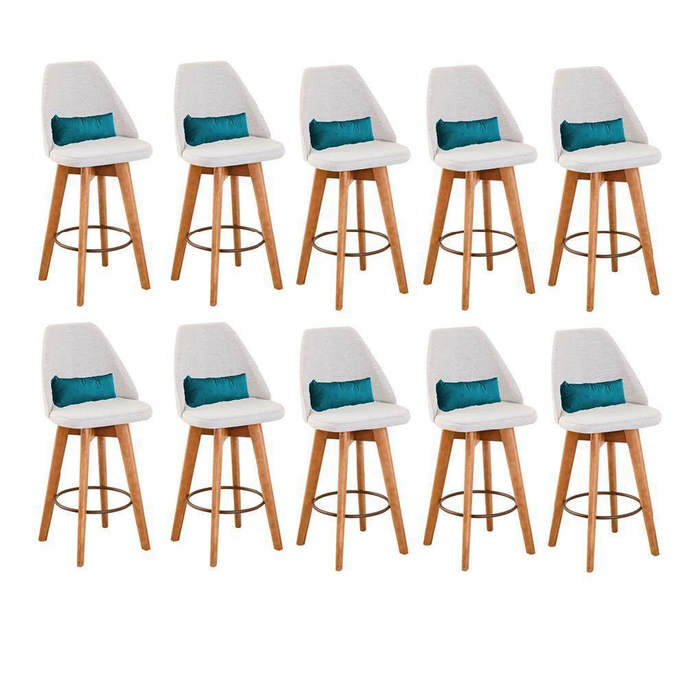 Kit 10 Banquetas Bege Claro E Almofada Corino Azul Turquesa - 1