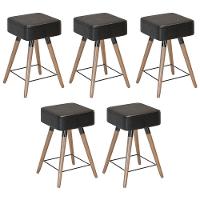 Kit 05 Banquetas Baixas 50x32cm Com Pés Palito Corano Preto - 1