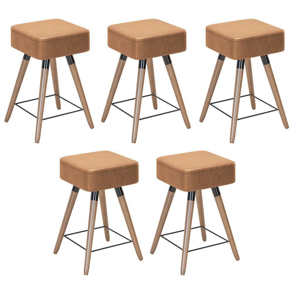 Kit 05 Banquetas Baixas 50x32cm Com Pés Palito Amarula - 1