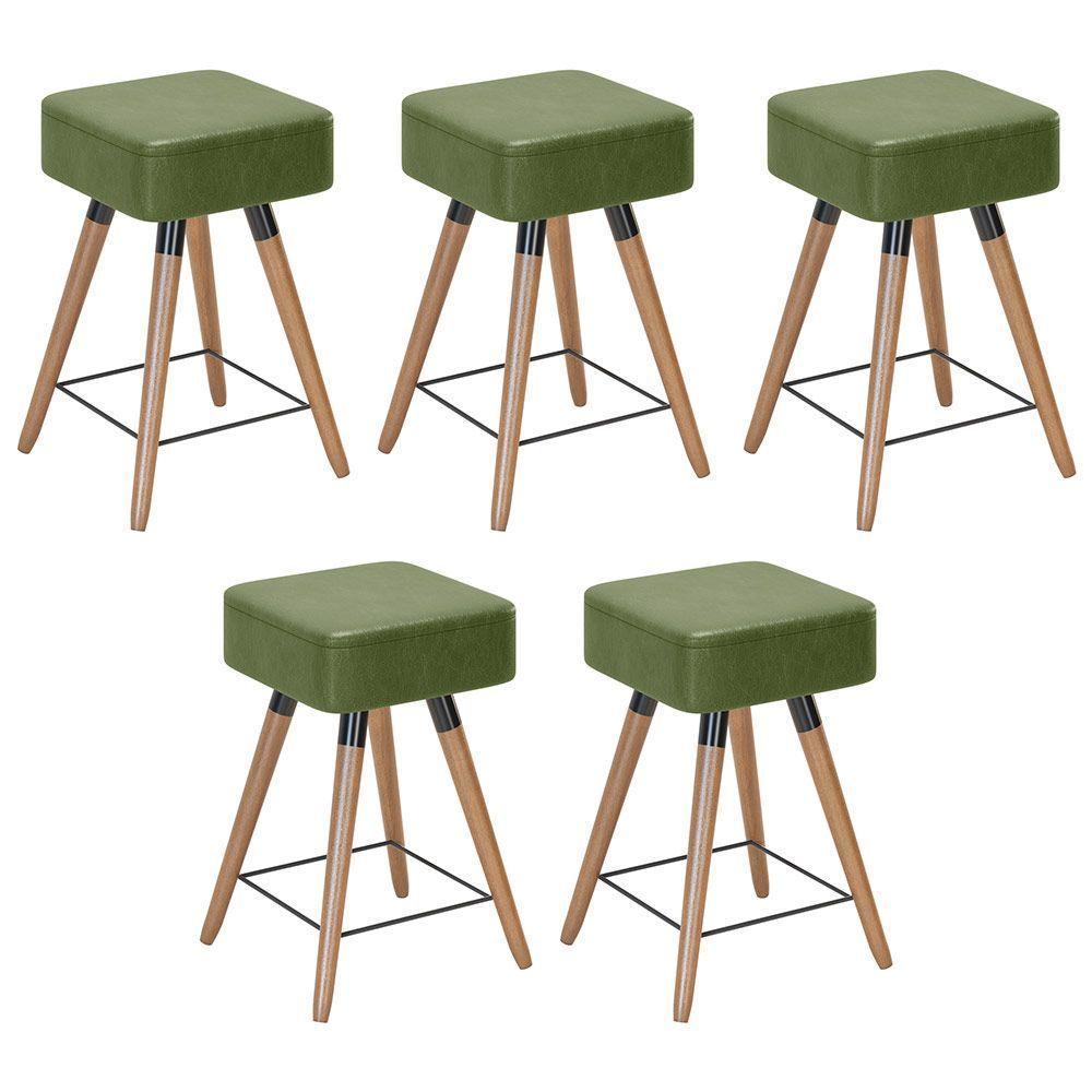 Kit 05 Banquetas Baixas 50x32cm Com Pés Palito Corano Verde - 1