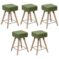 Kit 05 Banquetas Baixas 50x32cm Com Pés Palito Corano Verde - 1