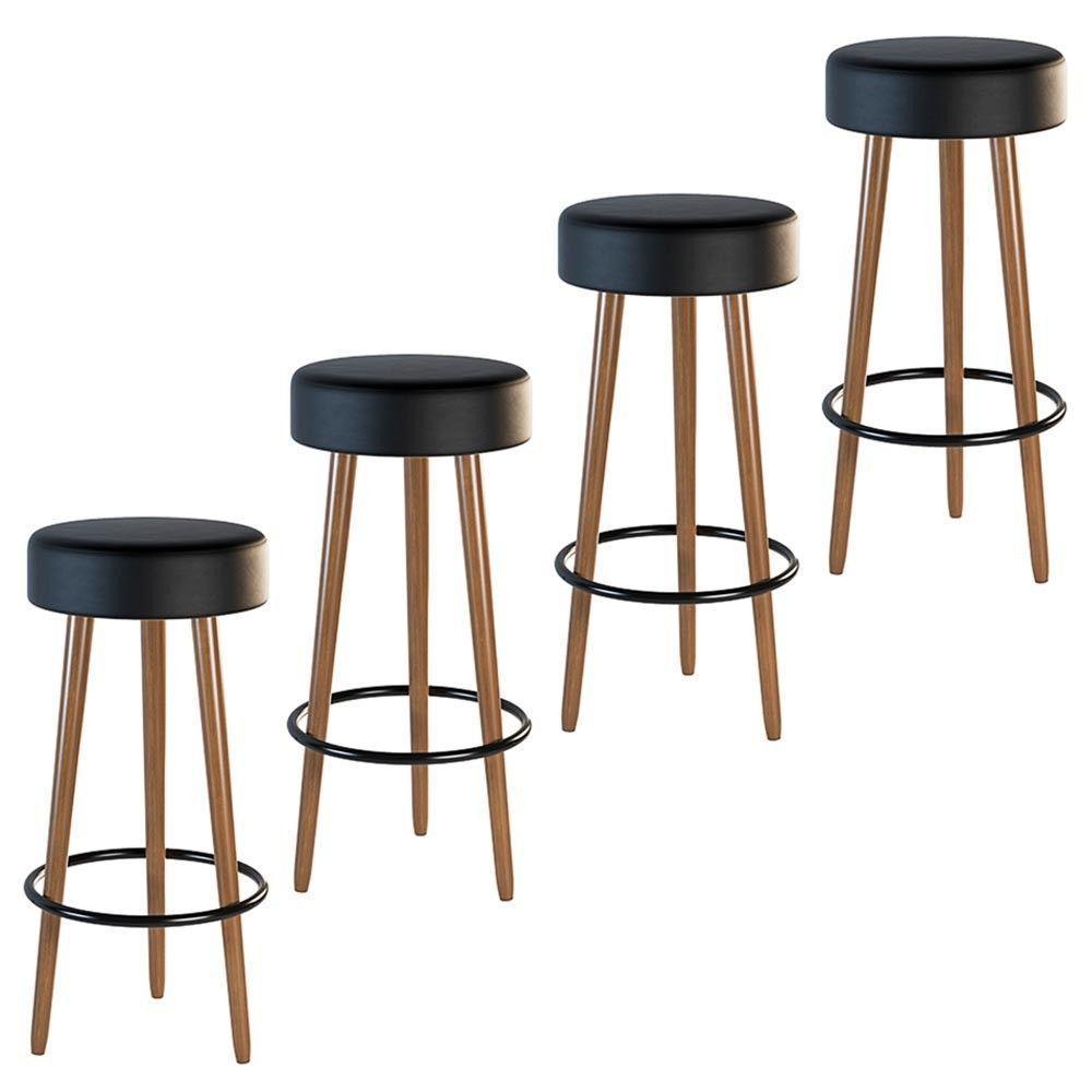 Kit 4 Banquetas Estofada Com Pés De Madeira Couríssimo Preto - 1