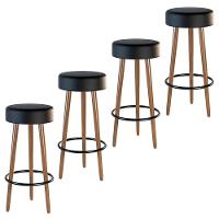 Kit 4 Banquetas Estofada Com Pés De Madeira Couríssimo Preto - 1