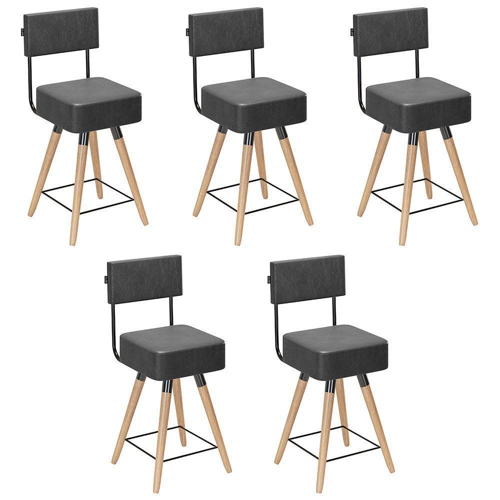Kit 05 Banquetas Cadeiras 73cm Com Encosto Corano Preto - 1