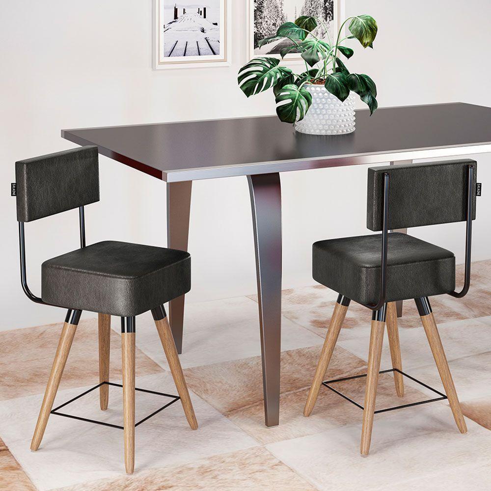 Kit 05 Banquetas Cadeiras 73cm Com Encosto Corano Preto - 5