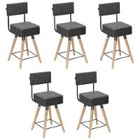 Kit 05 Banquetas Cadeiras 73cm Com Encosto Corano Preto - 1