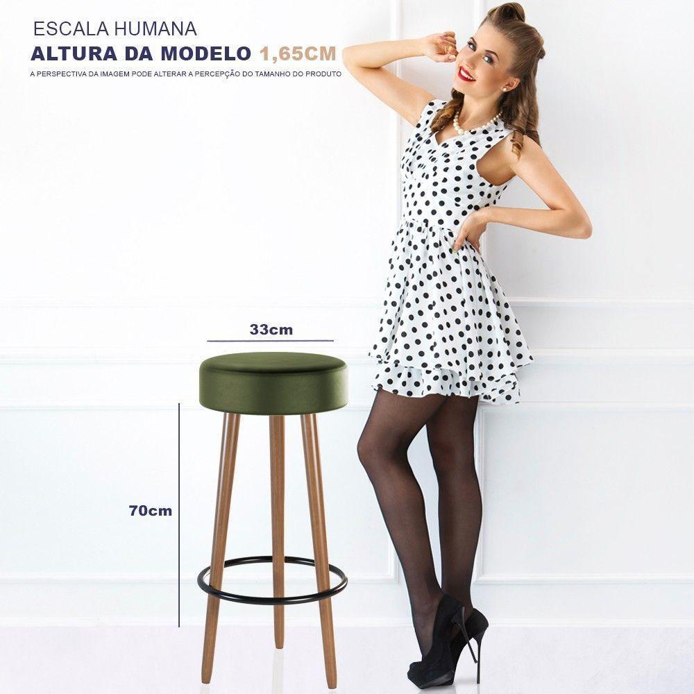 Kit 6 Banquetas Estofada Com Pés De Madeira Couríssimo Verde - 3