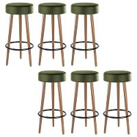 Kit 6 Banquetas Estofada Com Pés De Madeira Couríssimo Verde - 1