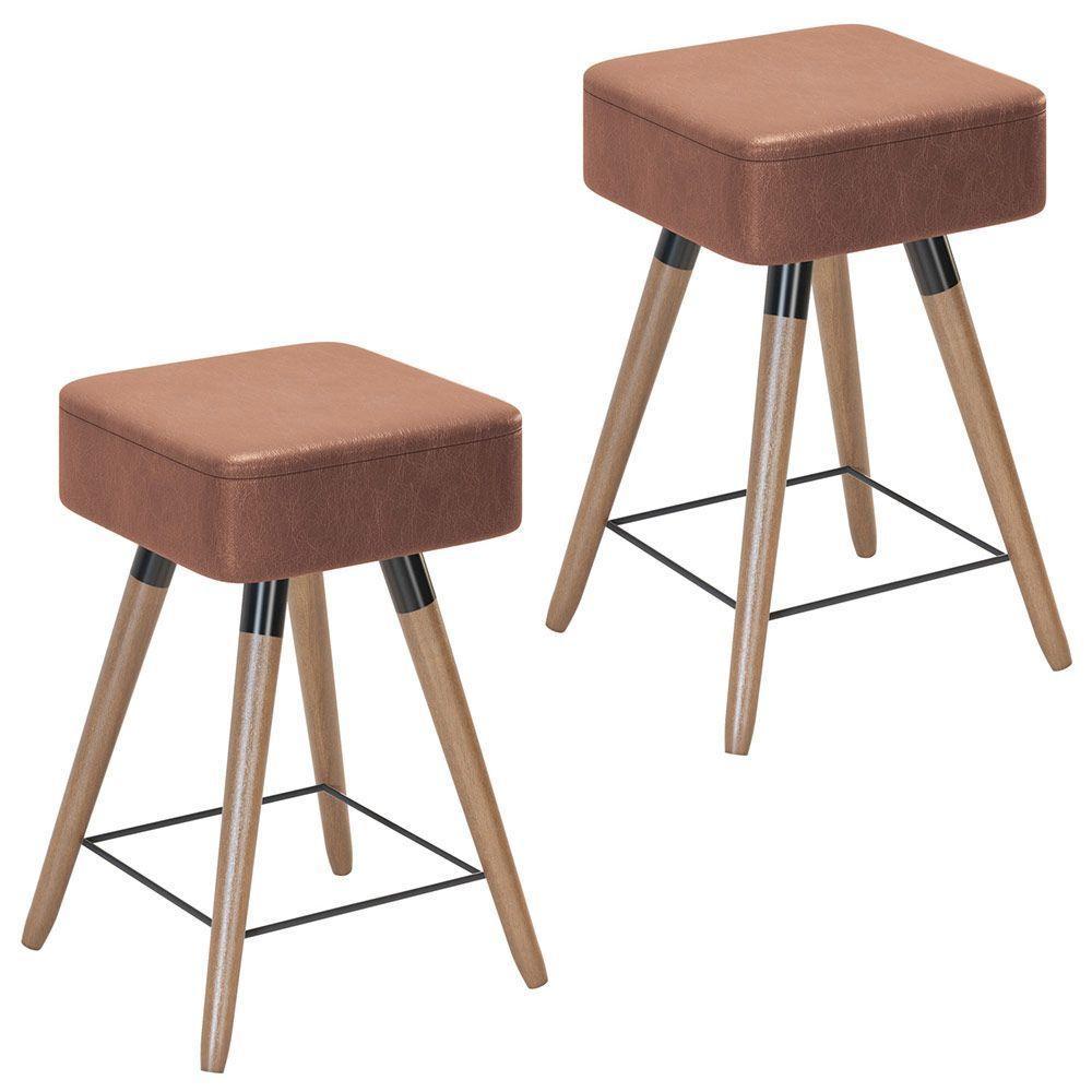 Kit 02 Banquetas Baixas 50x32cm Com Pés Palito Coffee - 1