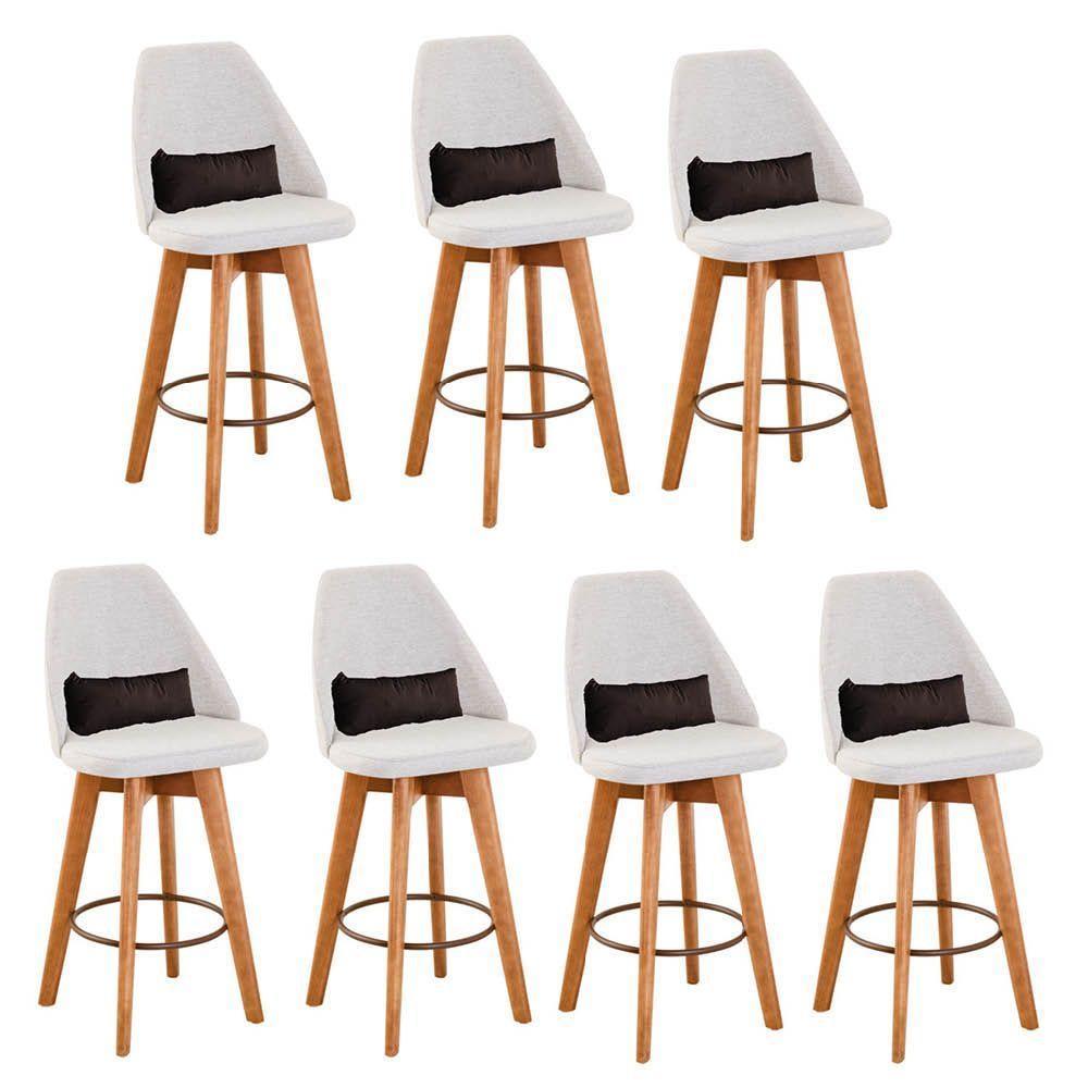 Kit 07 Banquetas Bege Claro E Almofada Suede Marrom - 1