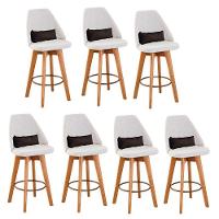 Kit 07 Banquetas Bege Claro E Almofada Suede Marrom - 1