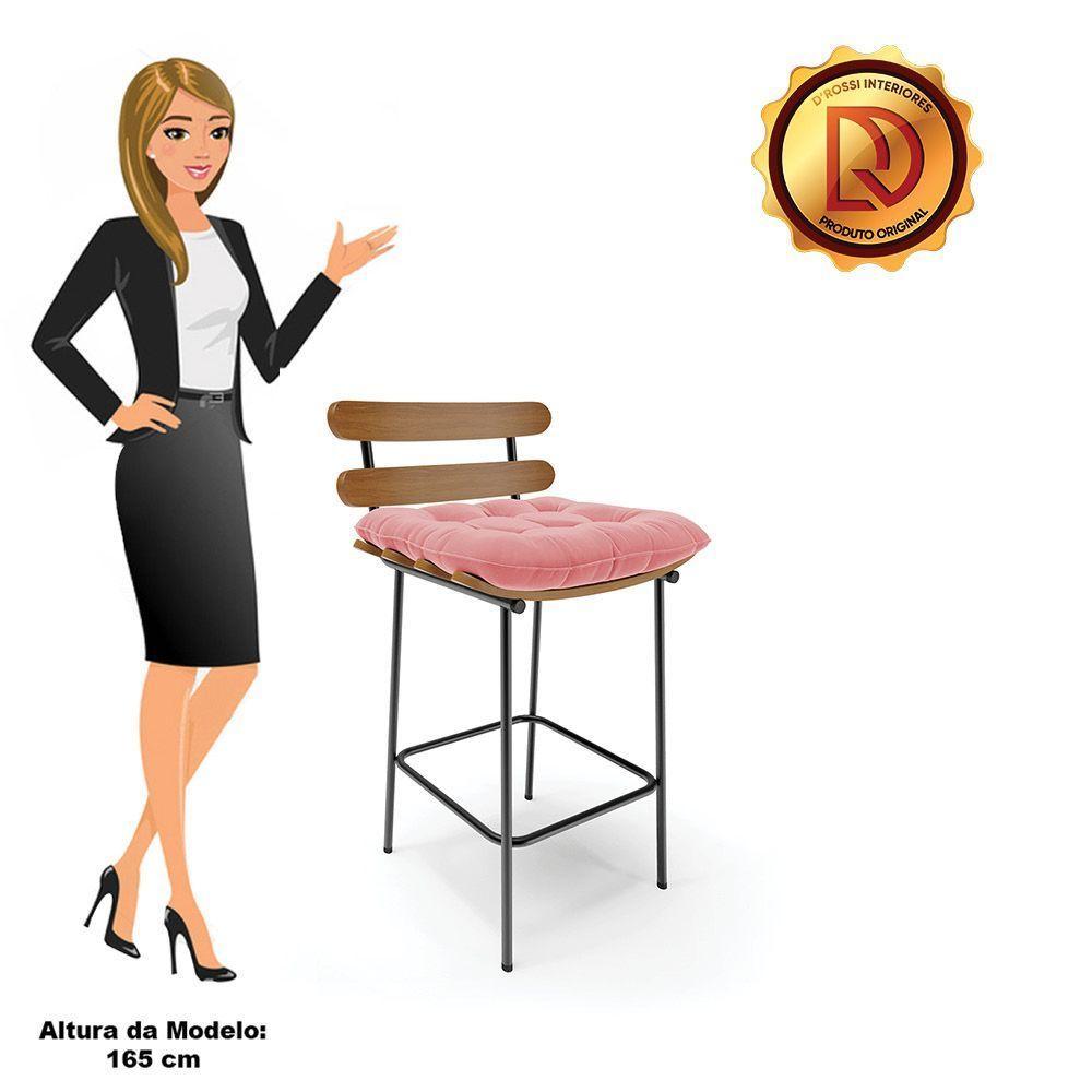 Kit 02 Banquetas Costela Suede Base Metálica Preto Cor Rose - 3