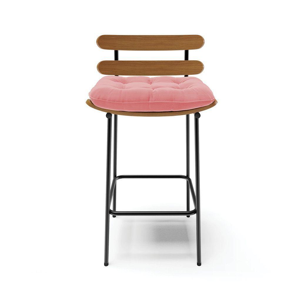 Kit 02 Banquetas Costela Suede Base Metálica Preto Cor Rose - 7