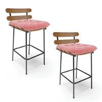 Kit 02 Banquetas Costela Suede Base Metálica Preto Cor Rose - 1