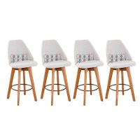 Kit 04 Banquetas Linho Bege E Almofada Mosaico - 1