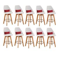 Kit 10 Banquetas Linho Bege E Almofada Suede Vermelho - 1