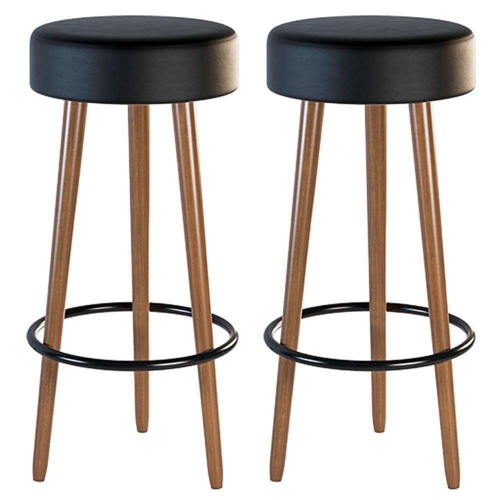 Kit 2 Banquetas Estofada Com Pés De Madeira Couríssimo Preto - 1