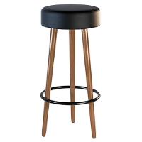 Kit 2 Banquetas Estofada Com Pés De Madeira Couríssimo Preto - 2