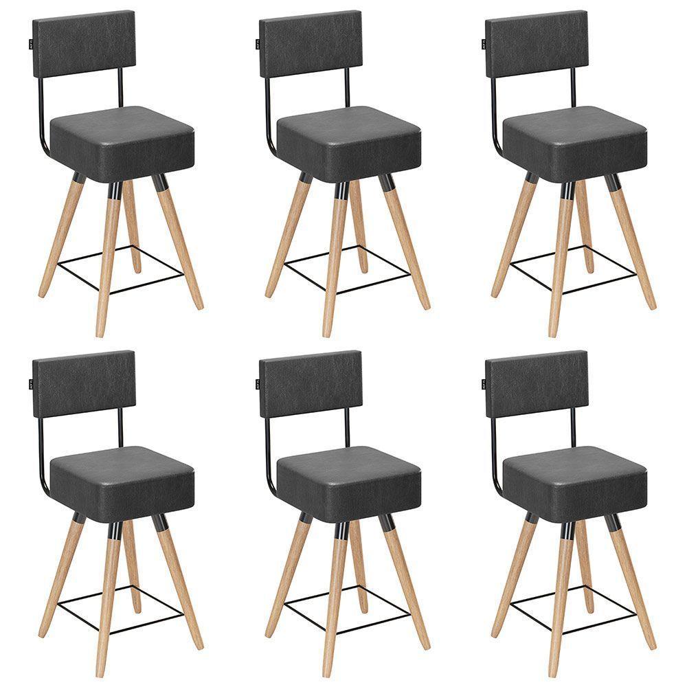 Kit 06 Banquetas Cadeiras 73cm Com Encosto Corano Preto - 1