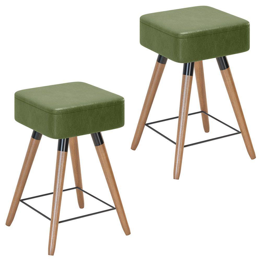 Kit 02 Banquetas Baixas 50x32cm Com Pés Palito Corano Verde - 1