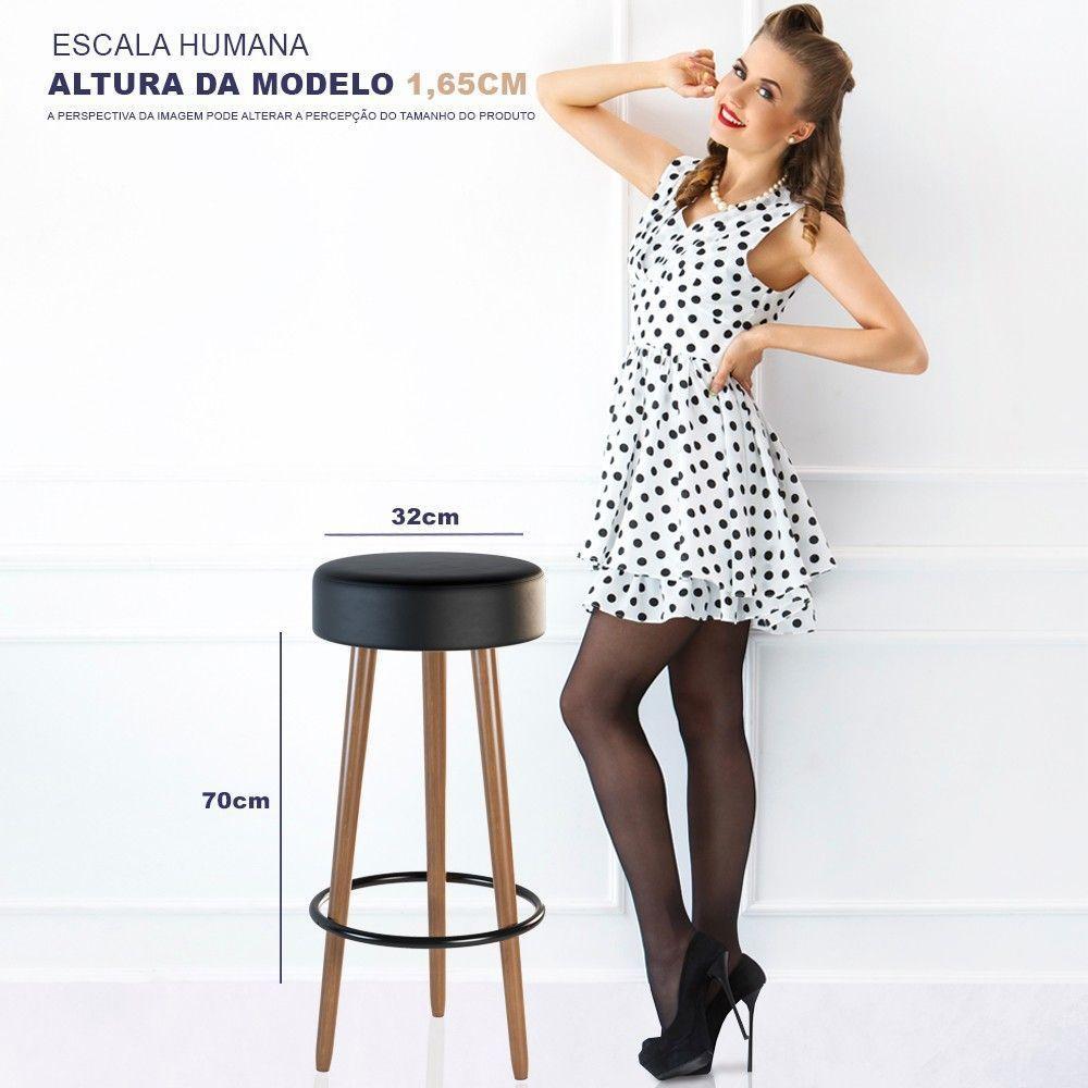 Kit 6 Banquetas Estofada Com Pés De Madeira Couríssimo Preto - 3