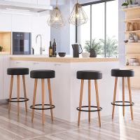 Kit 6 Banquetas Estofada Com Pés De Madeira Couríssimo Preto - 4