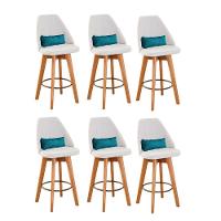 Kit 06 Banquetas Bege Claro E Almofada Azul Turquesa - 1