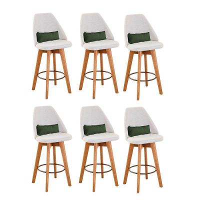 Kit 06 Banquetas Bege Claro E Almofada Suede Verde Musgo