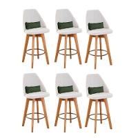 Kit 06 Banquetas Bege Claro E Almofada Suede Verde Musgo - 1