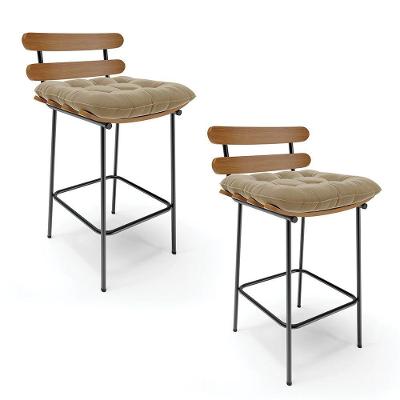 Kit 02 Banquetas Suede Base Metálica Preto Marrom Rato