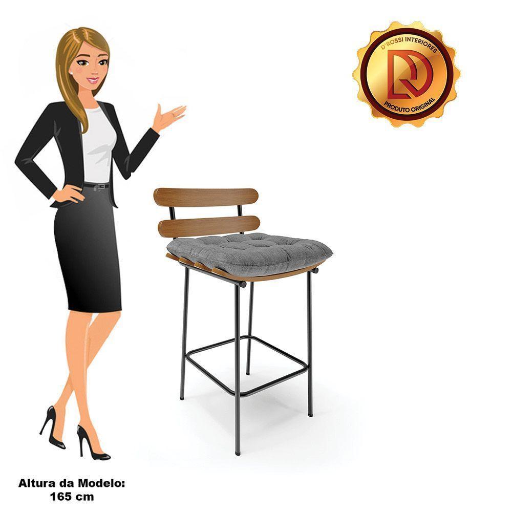 Kit 02 Banquetas Linho Grafite A26 Base Metálica Preto - 4