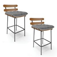 Kit 02 Banquetas Linho Grafite A26 Base Metálica Preto - 1