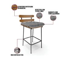 Kit 02 Banquetas Linho Grafite A26 Base Metálica Preto - 3